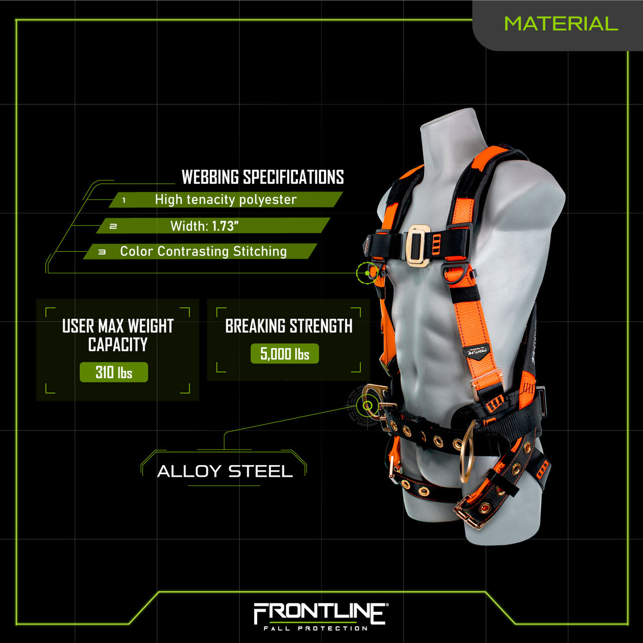 Frontline 50CTB Combat Construction Style Full Body Harness with Tongue Buckle Belt & Legs