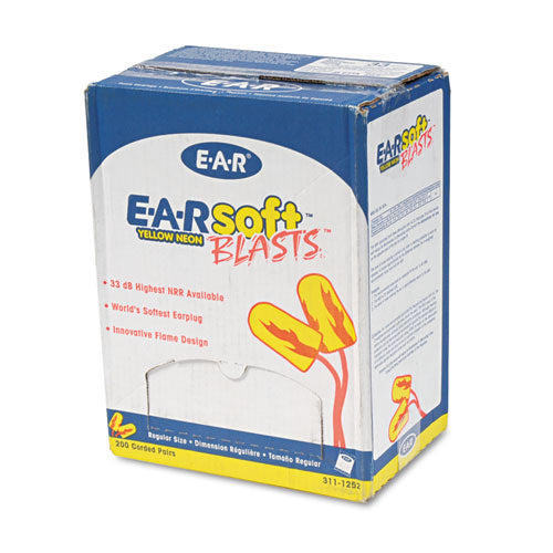 3M 311-1252 E-A-R Soft Yellow Neon Blast Corded Earplugs (200 Pr/Box)