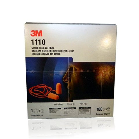 3M 1110 Orange Corded Foam Earplugs (100/Box)
