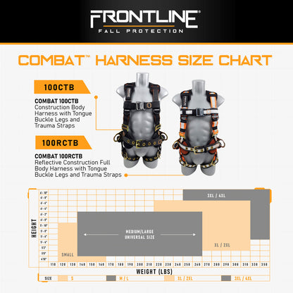 Frontline 100RCTB Combat Reflective Construction Full Body Harness with Tongue Buckle Legs and Trauma Straps