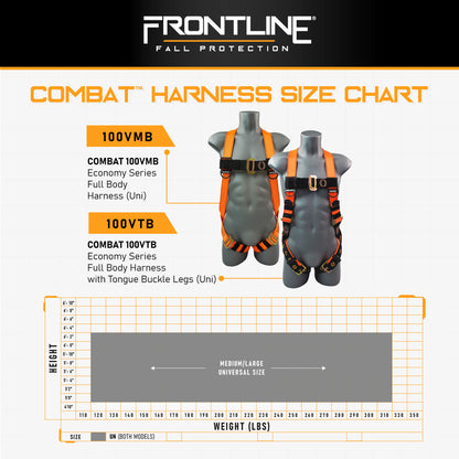 Frontline 100VTB Combat Economy Series Full Body Harness with Tongue Buckle Legs (Uni)