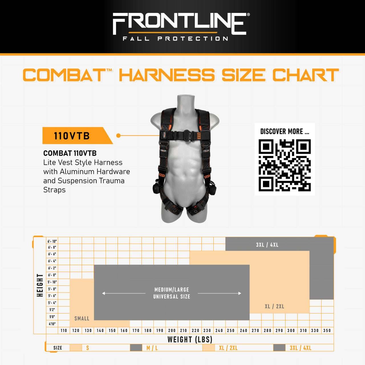 Frontline 110VTB Combat Lite Vest Style Harness with Aluminum Hardware and Suspension Trauma Straps