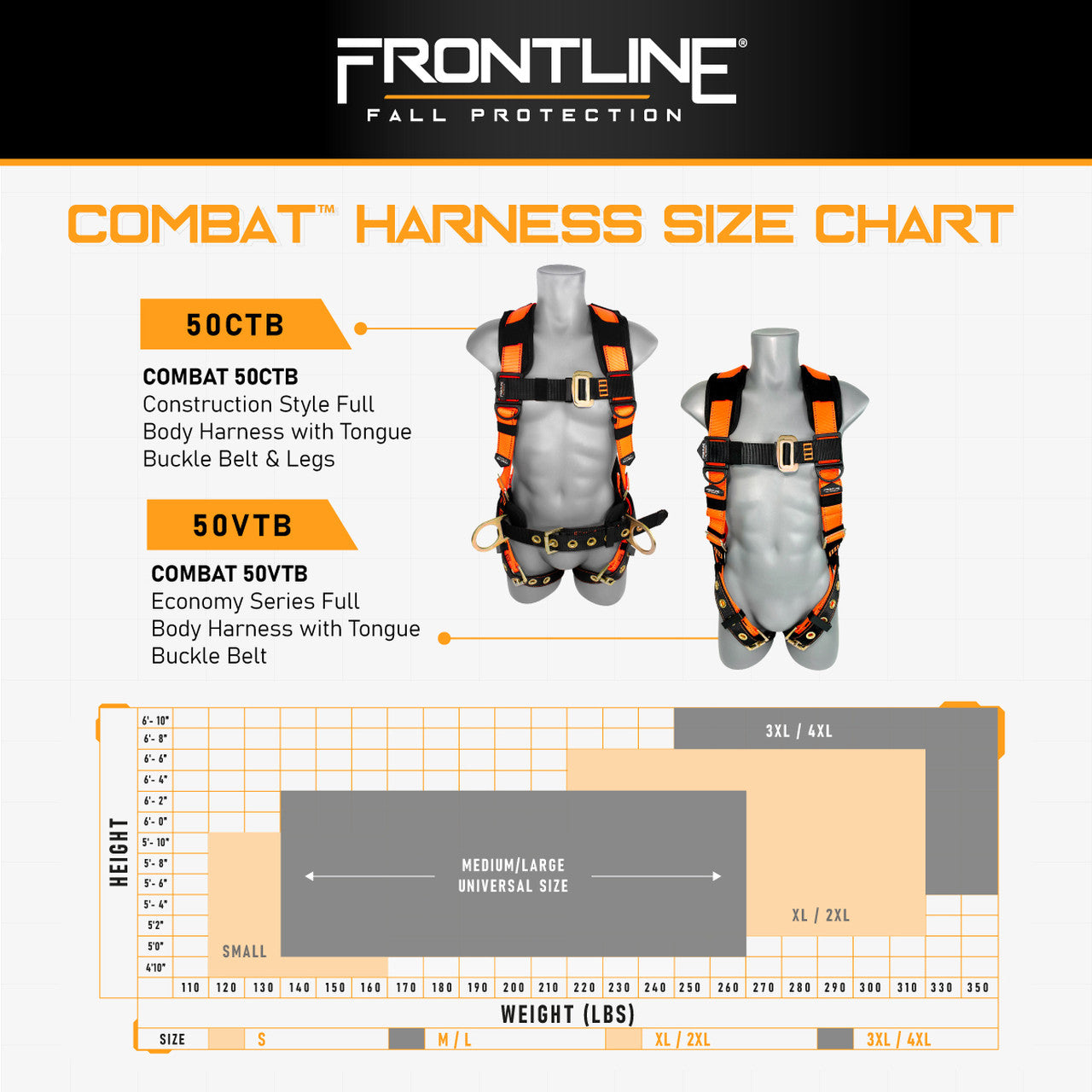 Frontline 50VTB Combat Economy Series Full Body Harness with Tongue Buckle Belt