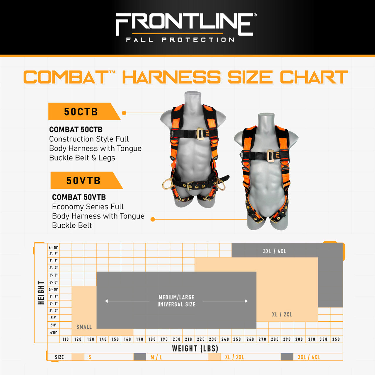 Frontline 50CTB Combat Construction Style Full Body Harness with Tongue Buckle Belt & Legs