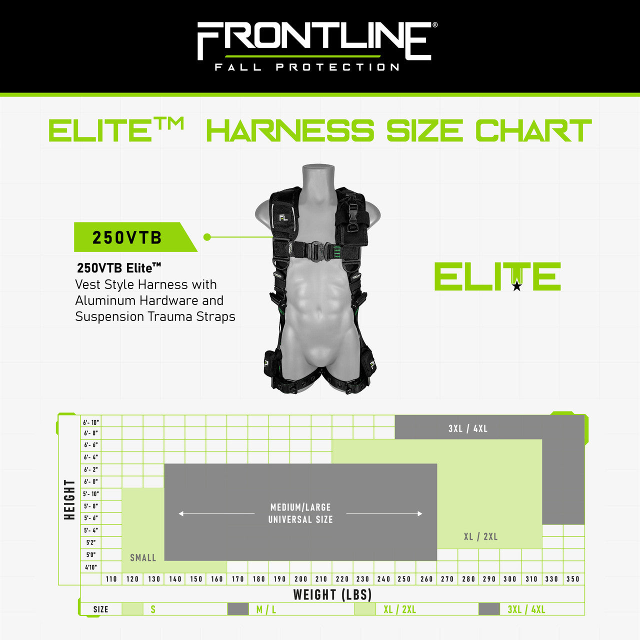 Frontline 250VTB Elite Vest Style Harness with Aluminum Hardware and Suspension Trauma Straps