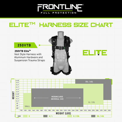 Frontline 250VTB Elite Vest Style Harness with Aluminum Hardware and Suspension Trauma Straps