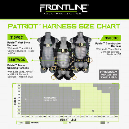 Frontline 310VQC Patriot Vest Style Harness with Airflo and Quick Connect Buckles - Made in USA