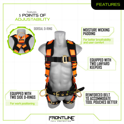Frontline 50CTB Combat Construction Style Full Body Harness with Tongue Buckle Belt & Legs