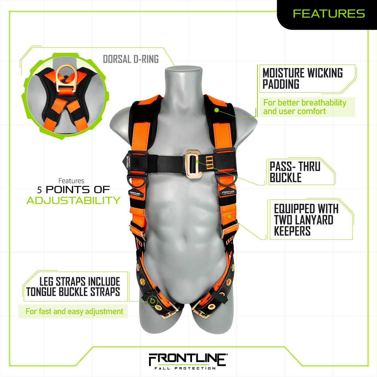 Frontline 50VTB Combat Economy Series Full Body Harness with Tongue Buckle Belt