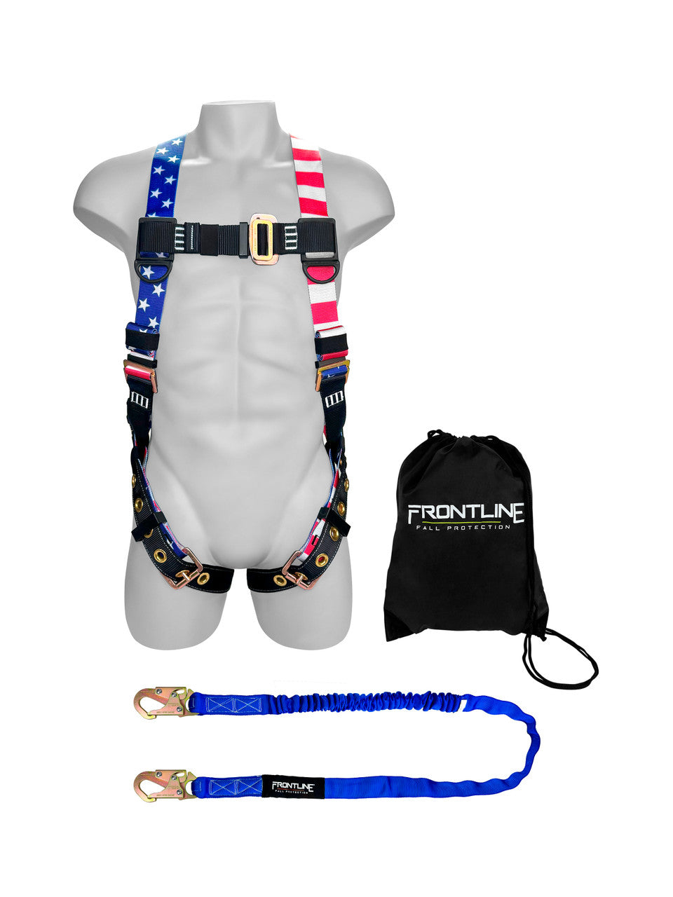 Frontline K100-61S-AM Combat American Style Compliance Kit - Harness, 6' Single Leg Lanyard and Drawstring Bag