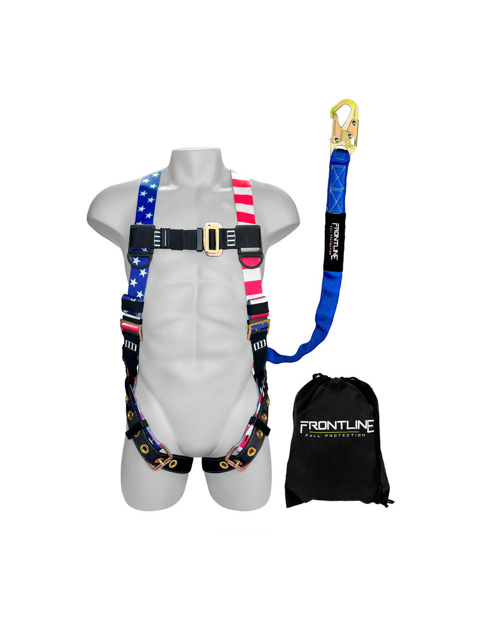 Frontline K100-61S-AM Combat American Style Compliance Kit - Harness, 6' Single Leg Lanyard and Drawstring Bag