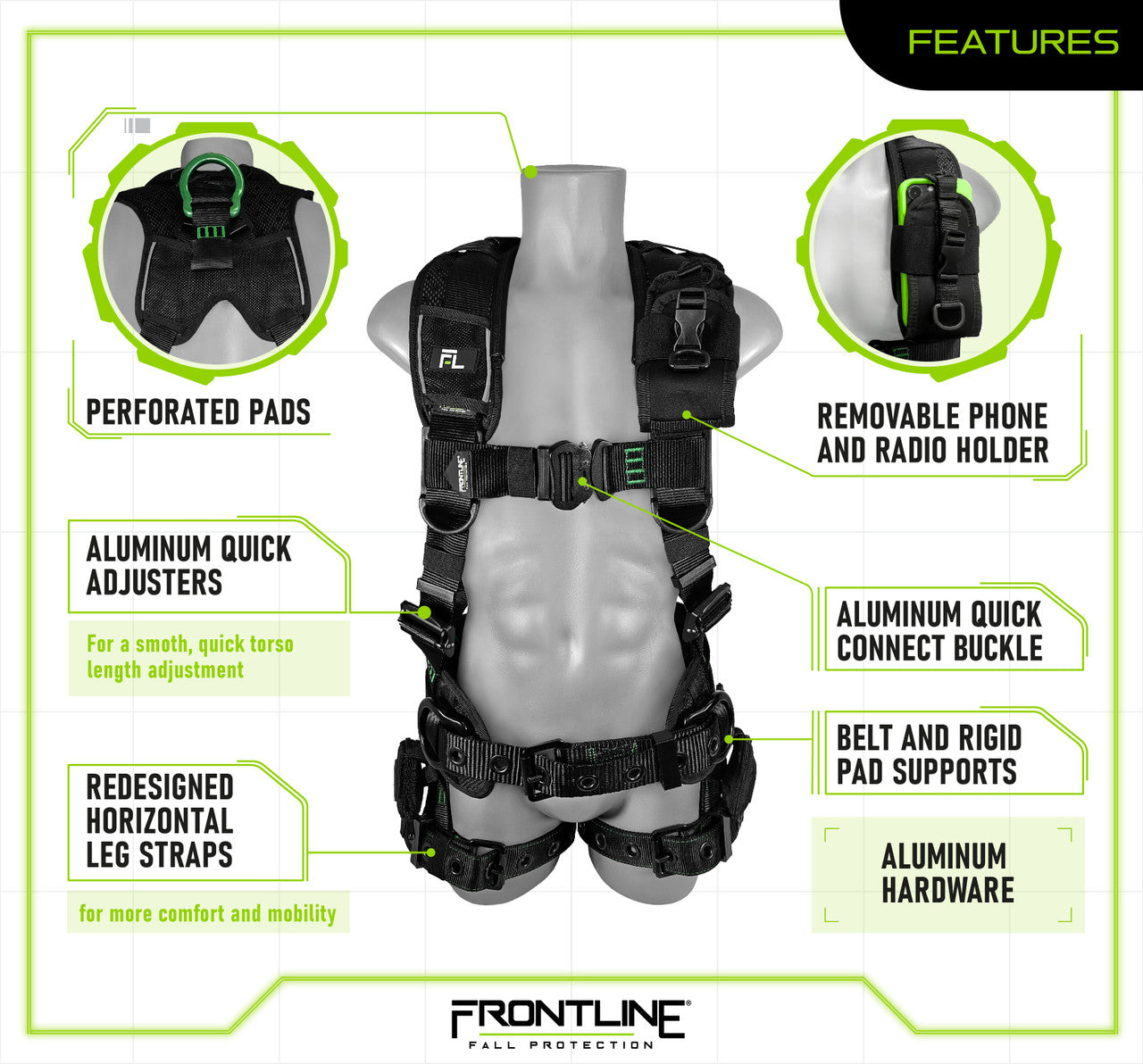 Frontline 250CTB Elite Construction Harness Aluminum Hardware and Suspension Trauma Straps