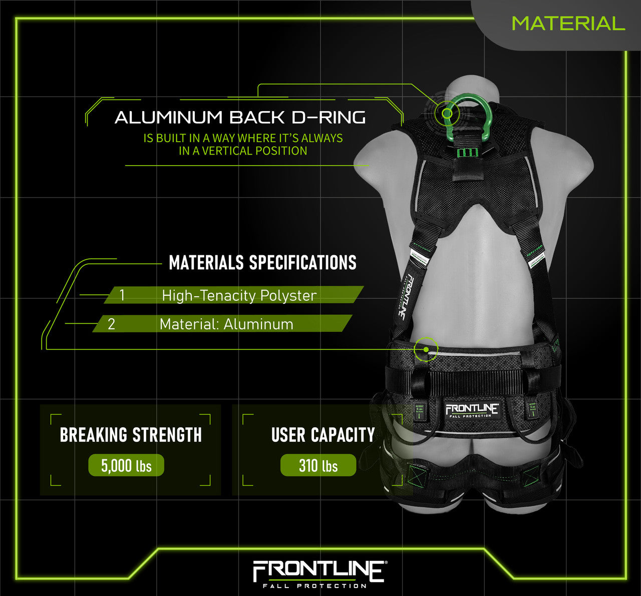 Frontline 250CTB Elite Construction Harness Aluminum Hardware and Suspension Trauma Straps