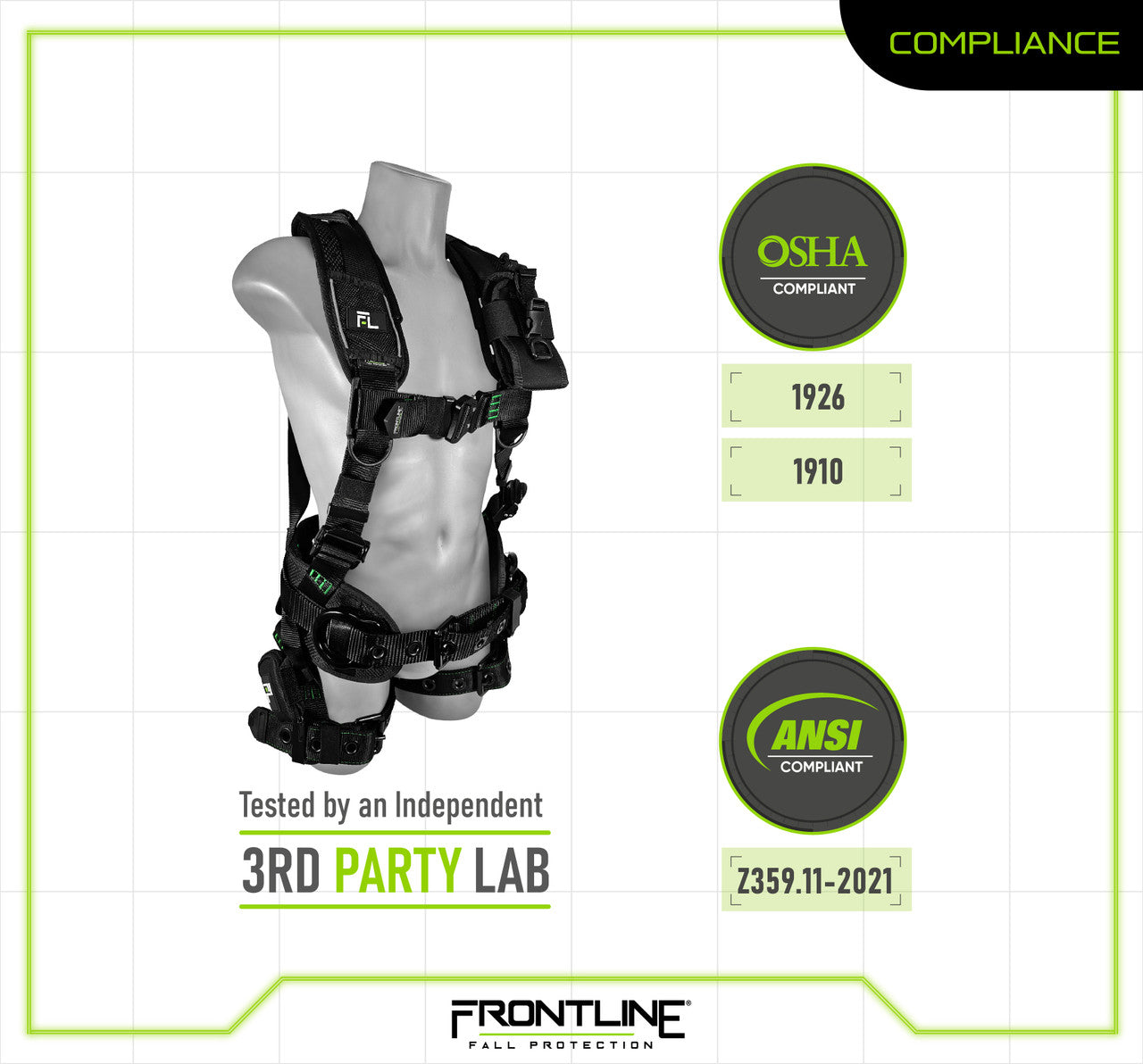 Frontline 250CTB Elite Construction Harness Aluminum Hardware and Suspension Trauma Straps