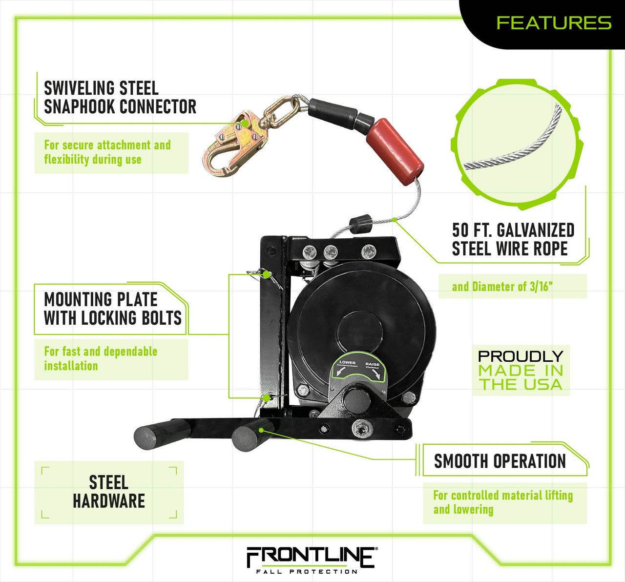 Frontline RAW50 Patriot™ 50' Material Retrieval Winch - Made in USA