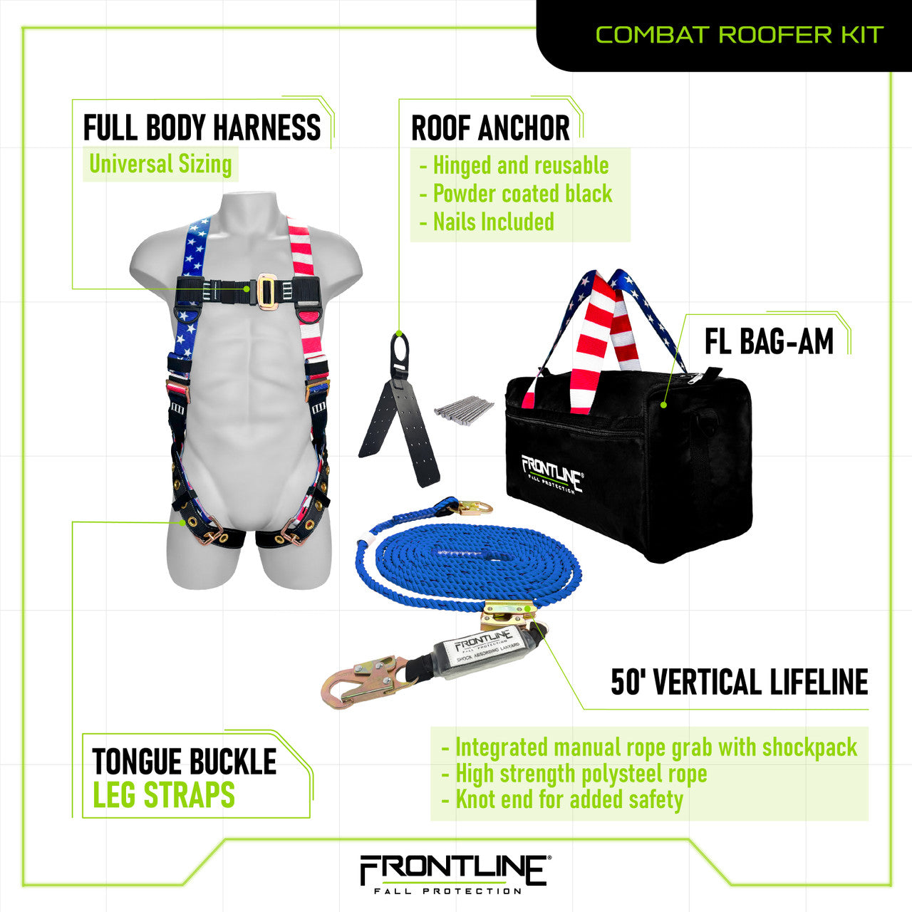 Frontline RK5PTB50-AM Combat American Style Complete Roofers Kit with 50' VLL