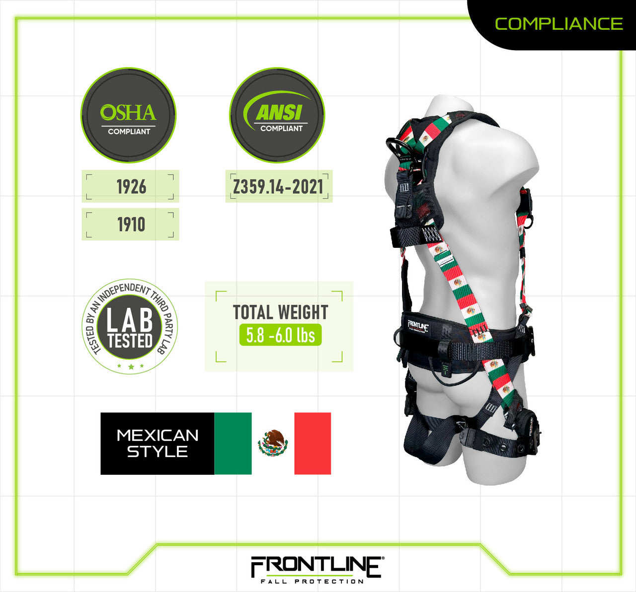 Frontline 110CTB-MX Combat Mexican Style Full Body Harness with Aluminum Hardware and Suspension Trauma Straps