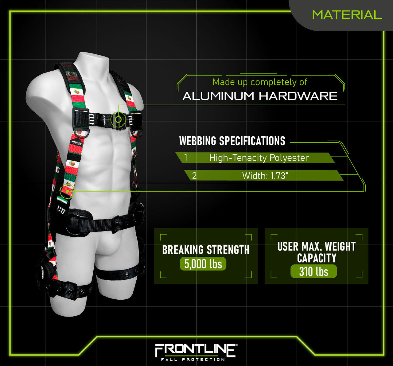 Frontline 110CTB-MX Combat Mexican Style Full Body Harness with Aluminum Hardware and Suspension Trauma Straps