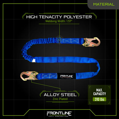 Frontline LIS61S-AM Combat American Style Single Leg 6' Snaphook Lanyard with Internal Shock Absorber