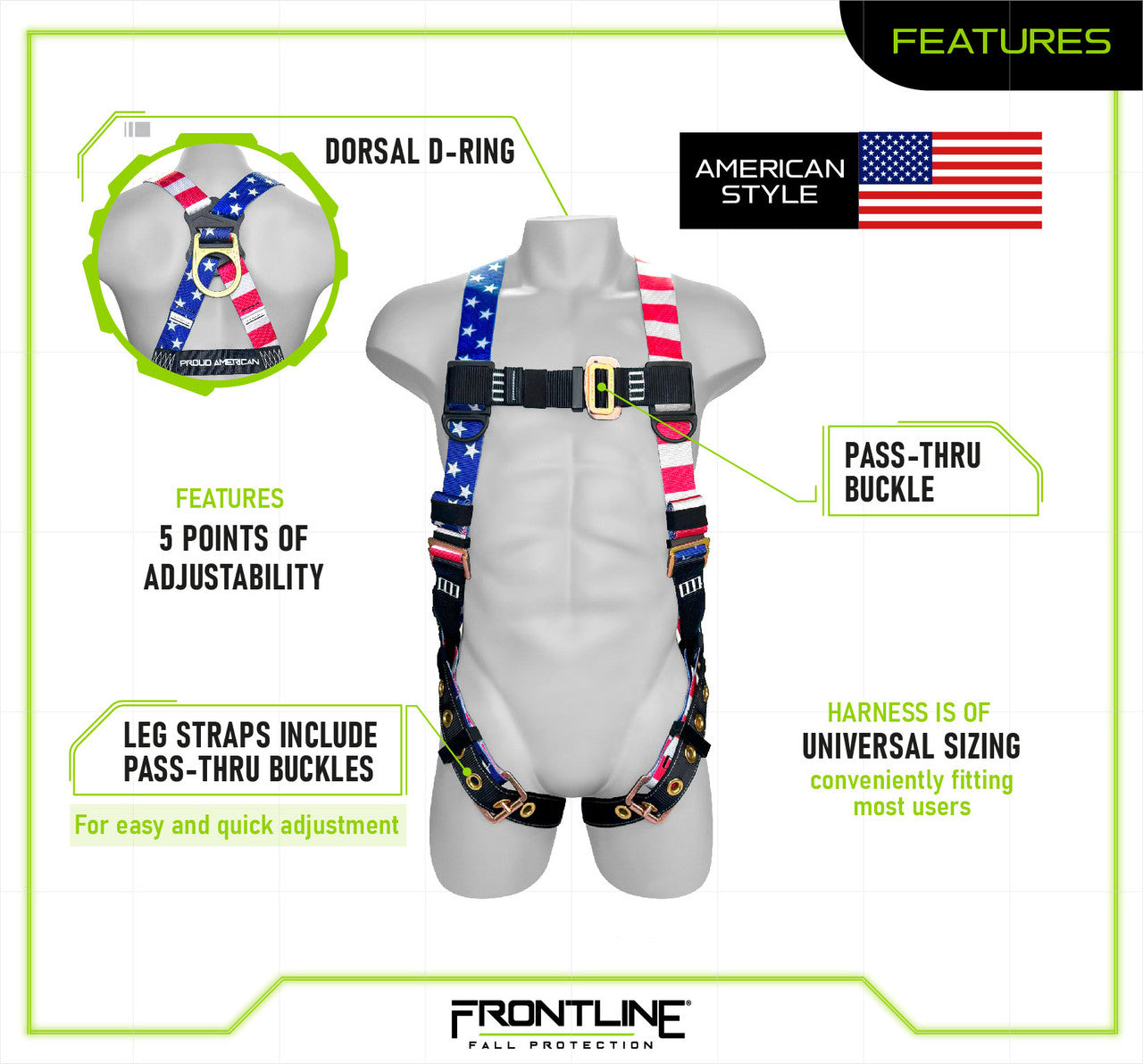 Frontline 100VTB Combat American Style Economy Series Full Body Harness with Tongue Buckle Legs (Uni)