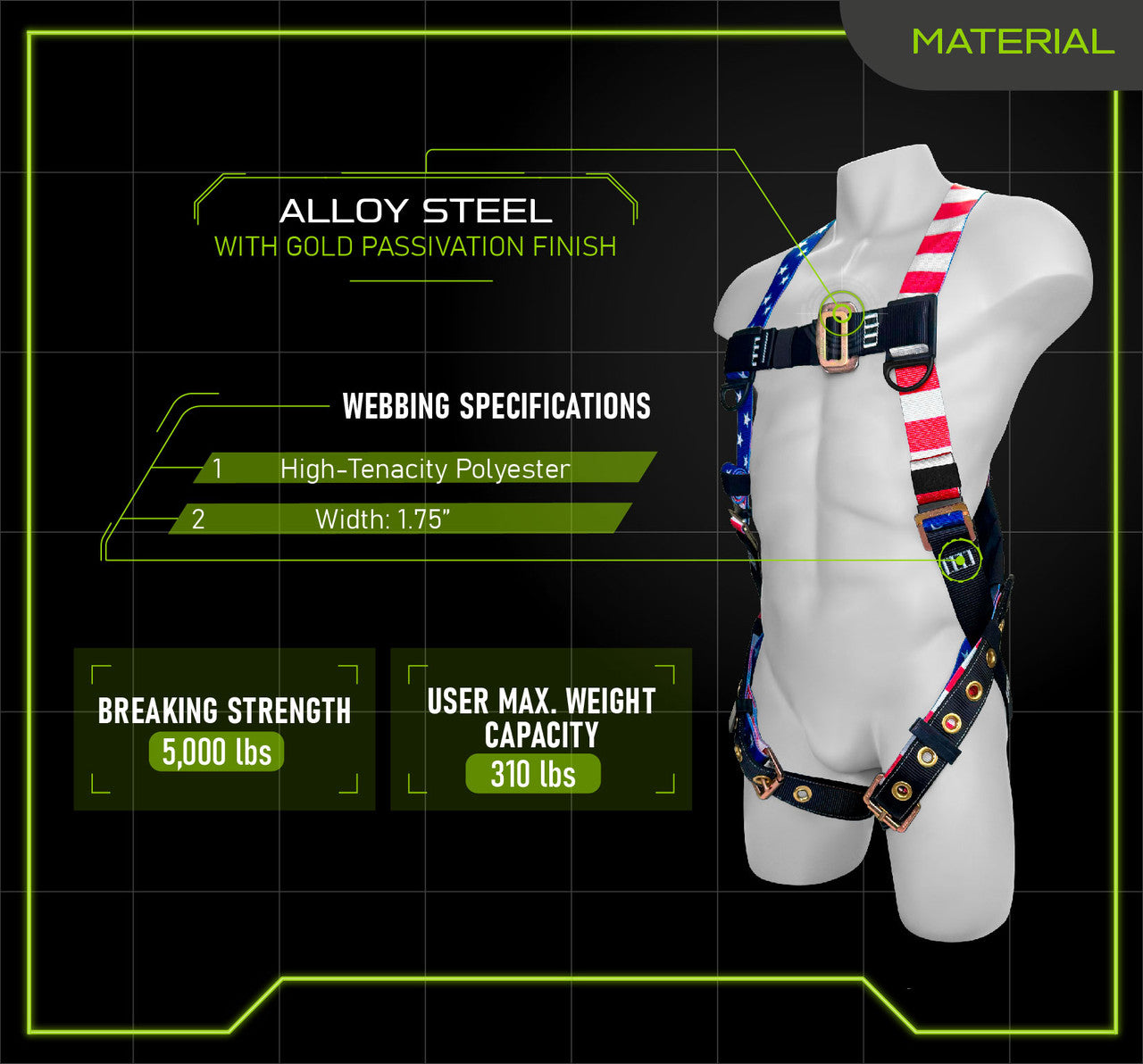 Frontline 100VTB Combat American Style Economy Series Full Body Harness with Tongue Buckle Legs (Uni)