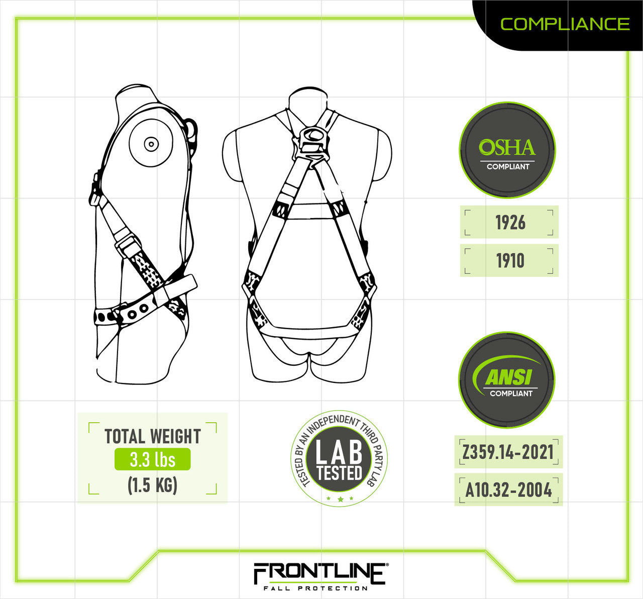 Frontline 100VTB-UN-3D Combat Economy Series Full Body Harness with Tongue Buckle Legs (Uni) - 3D Rings