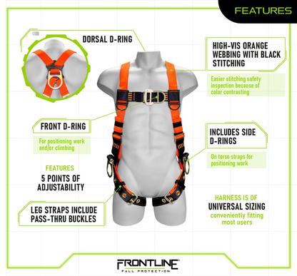 Frontline 100VTB-UN-4D Combat™ Economy Series Full Body Positioning Harness with 4D Rings (Uni)