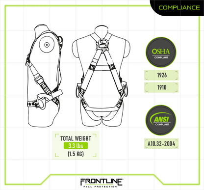 Frontline 100VTB-UN-4D Combat™ Economy Series Full Body Positioning Harness with 4D Rings (Uni)
