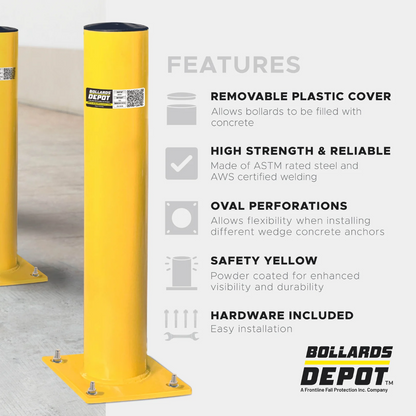 Safety Bollards, Heavy Duty Yellow 4.5" Steel Post