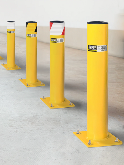 Safety Bollards, Heavy Duty Yellow 4.5" Steel Post