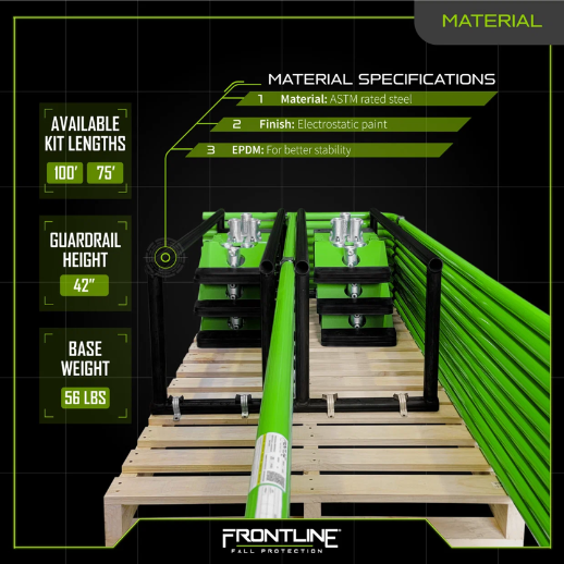 Frontline GUS10 Guardrail System Non-Penetrating Complete 100' Kit - OSHA Compliant