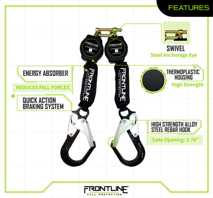Frontline RPA062RA Aramid Twin Fiber Web 6' SRL with Aluminum Rebar Hook Ends