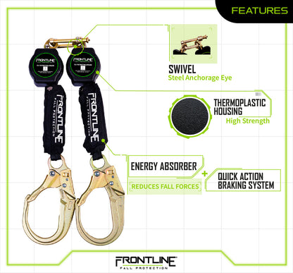 Frontline RPA062R Aramid Fiber Web Twin Leg 6' SRL with Steel Rebar Hook Ends (Class 1)