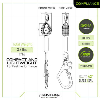 Frontline RPW061R Web Single Leg 6' SRL with Steel Rebar Hook End