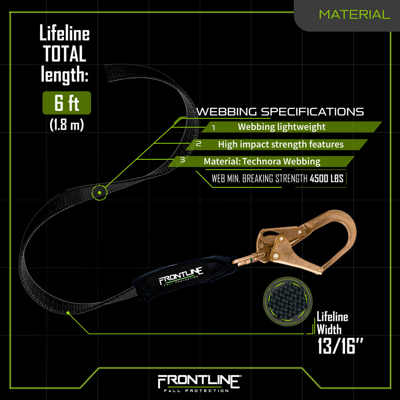 Frontline RPW061R Web Single Leg 6' SRL with Steel Rebar Hook End