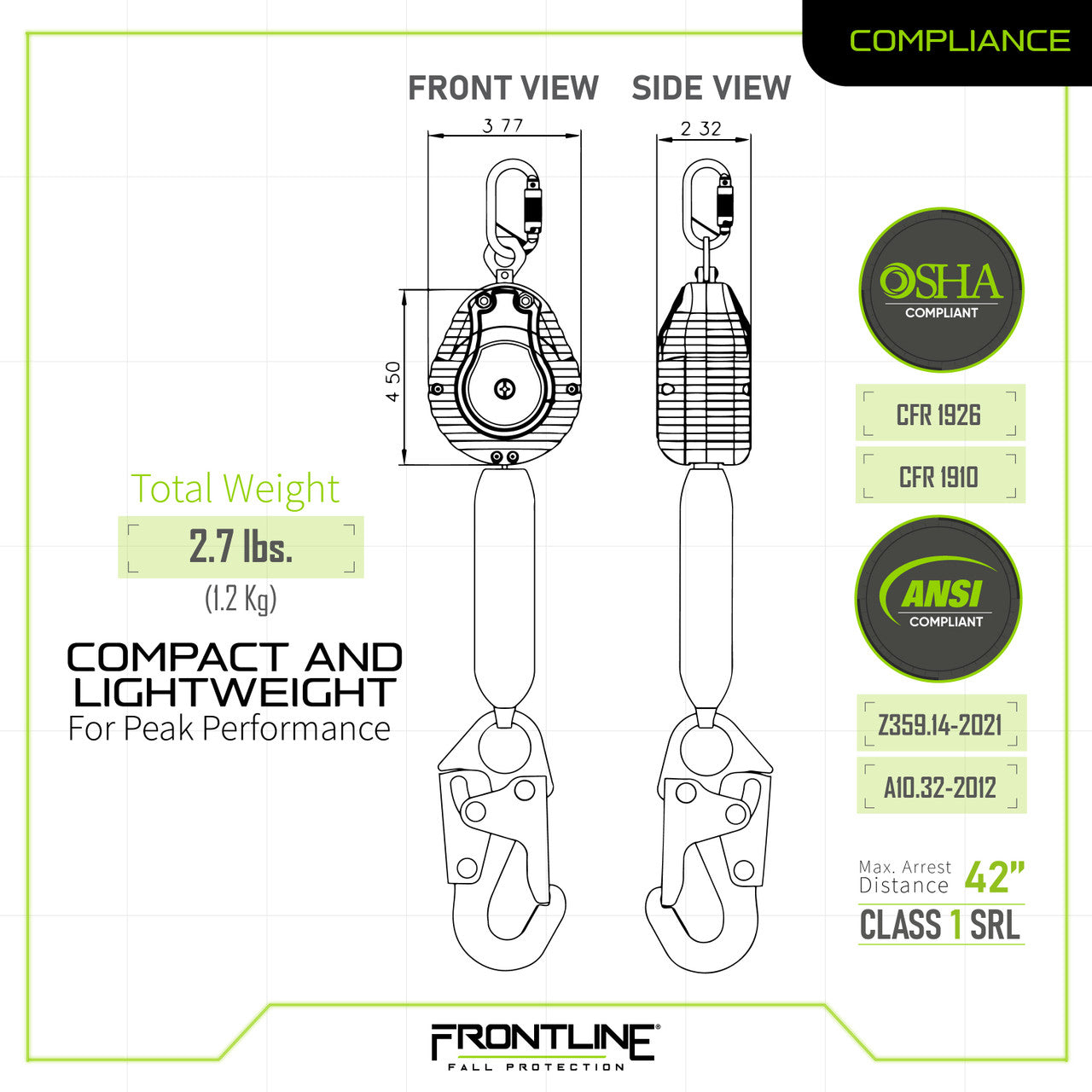 Frontline RPW061S Web Single Leg 6' SRL with Steel Snap Hook End