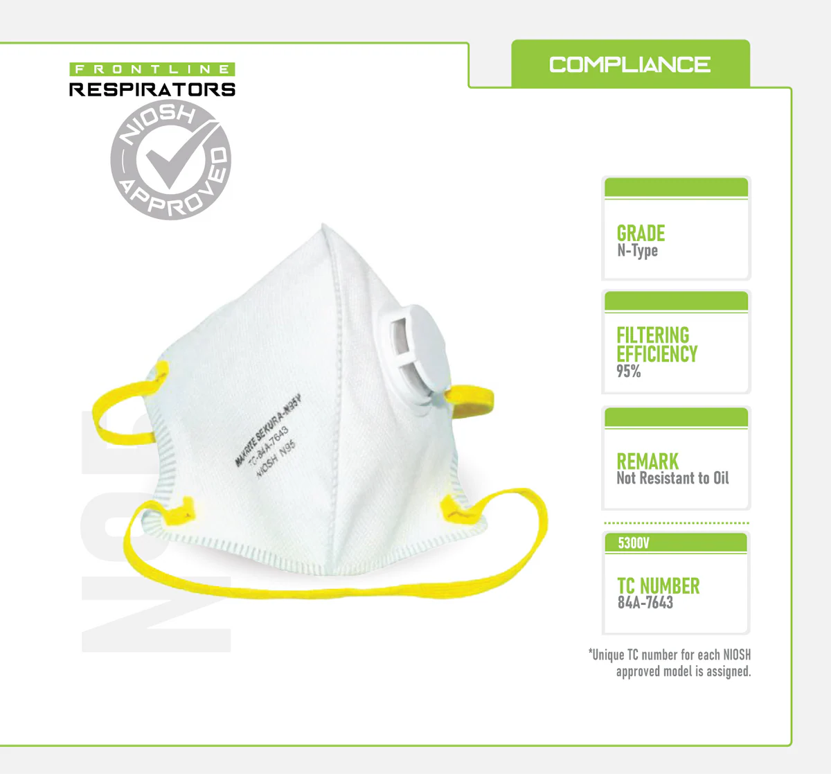 Frontline 5300V N95 Disposable Particulate Respirator with Valve
