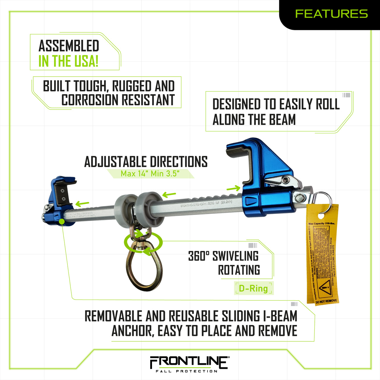 Frontline ST14AH Aluminum Bantam Beamer Anchor for 3.5" Wide I-Beams