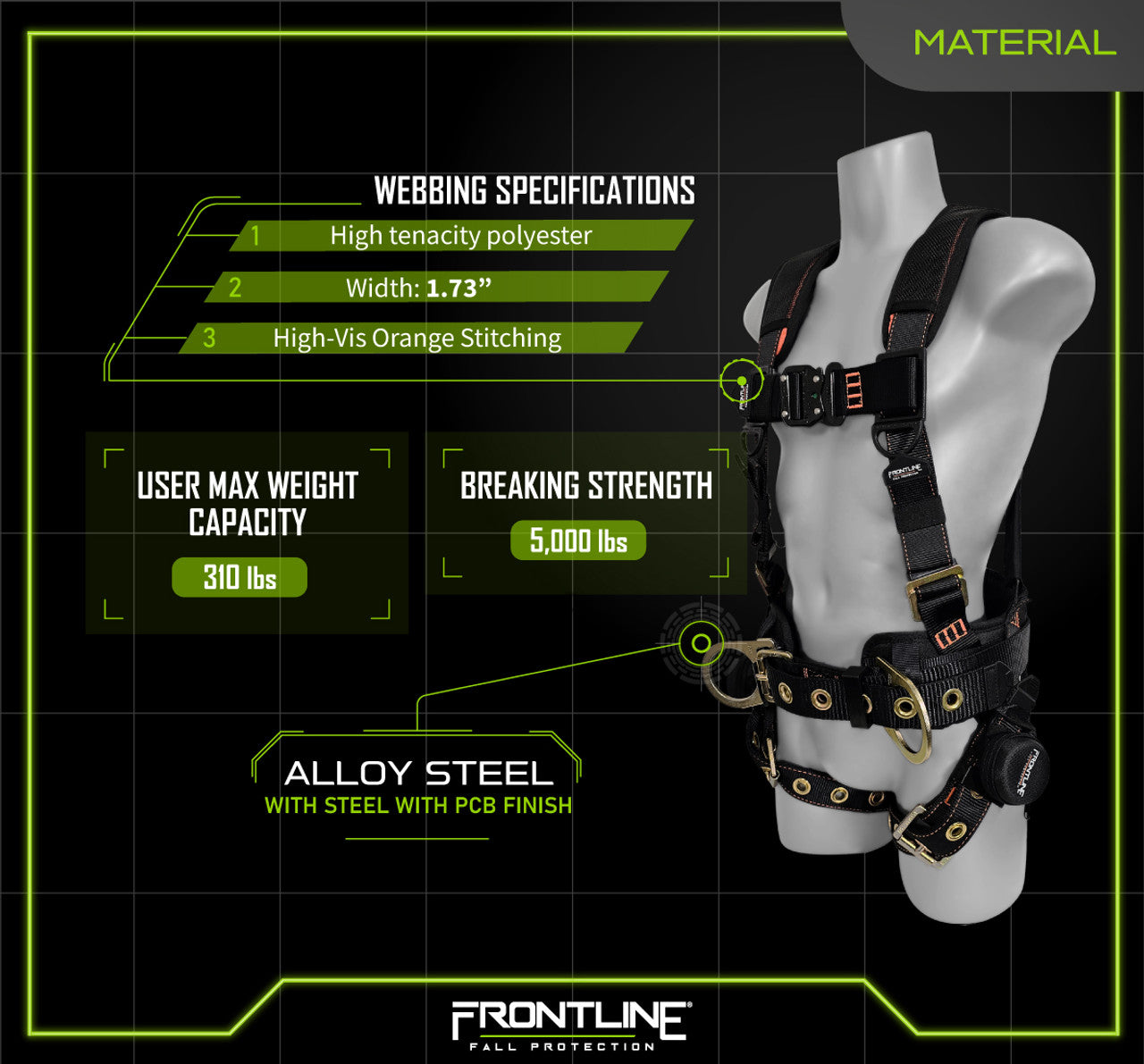 Frontline 100CTB Combat Construction Full Body Harness with Tongue Buckle Legs and Trauma Straps