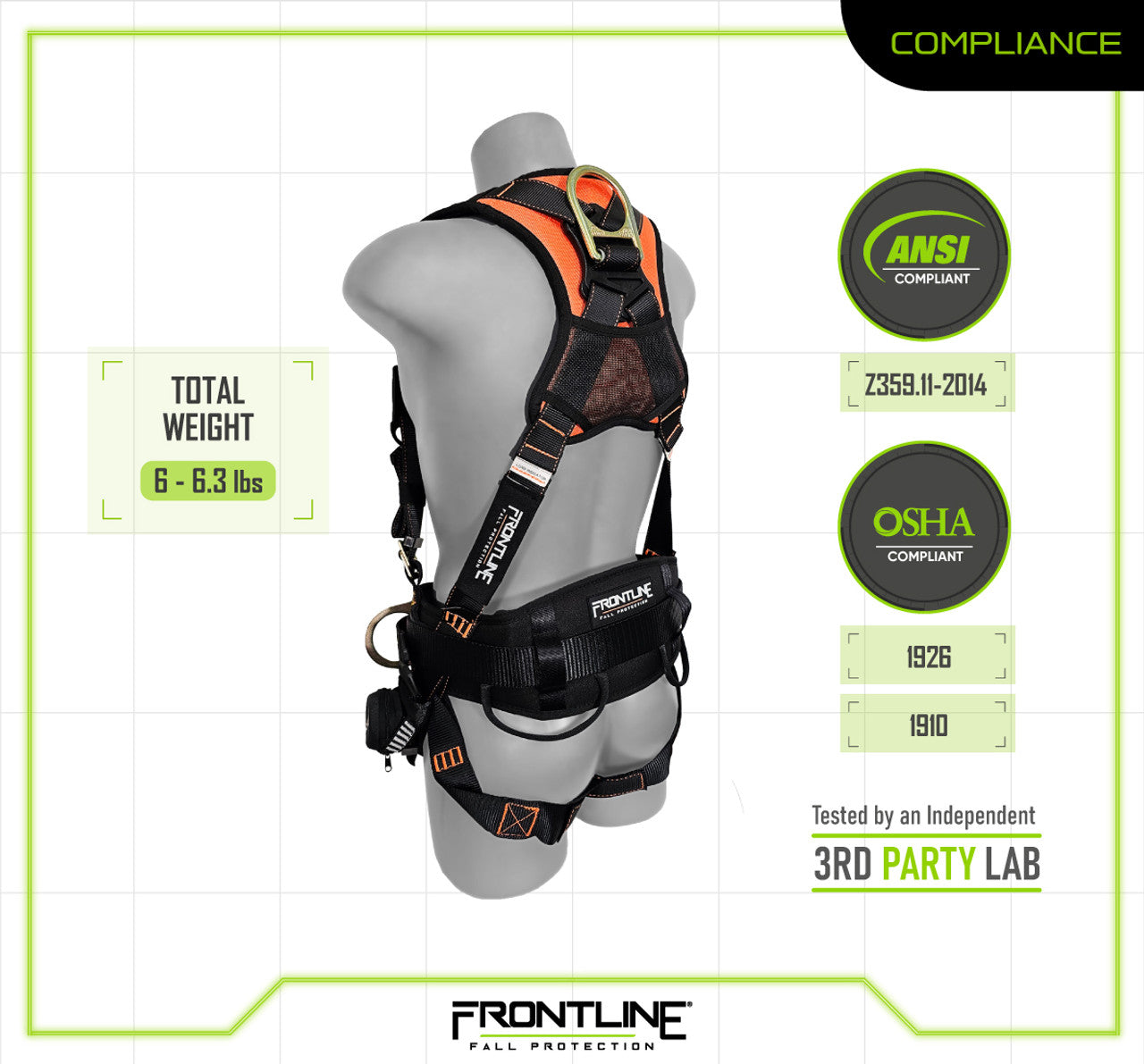Frontline 100CTB Combat Construction Full Body Harness with Tongue Buckle Legs and Trauma Straps