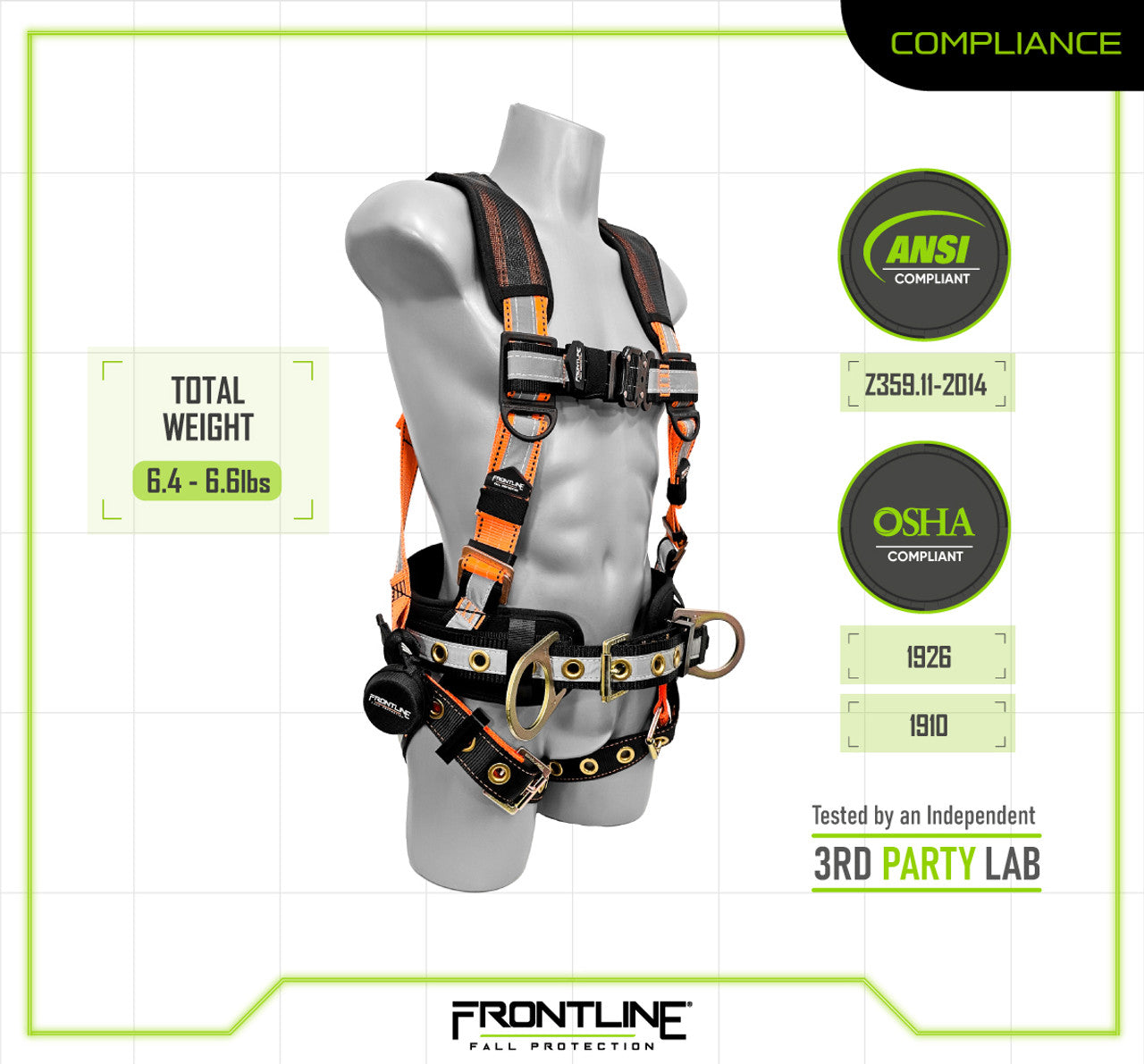 Frontline 100RCTB Combat Reflective Construction Full Body Harness with Tongue Buckle Legs and Trauma Straps