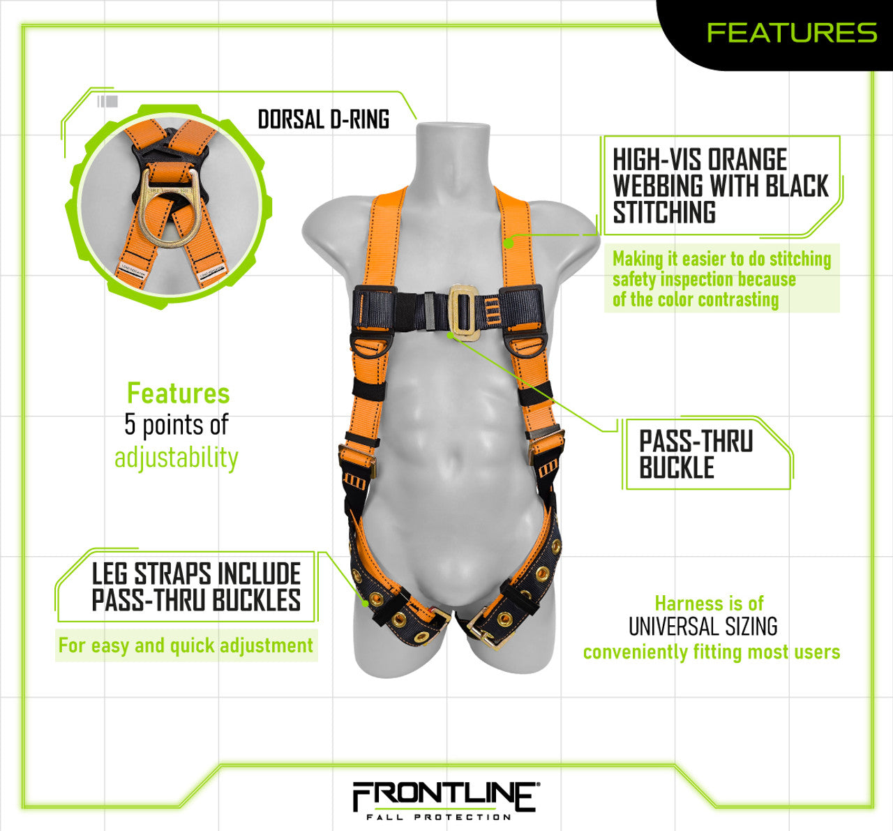 Frontline 100VTB Combat Economy Series Full Body Harness with Tongue Buckle Legs (Uni)