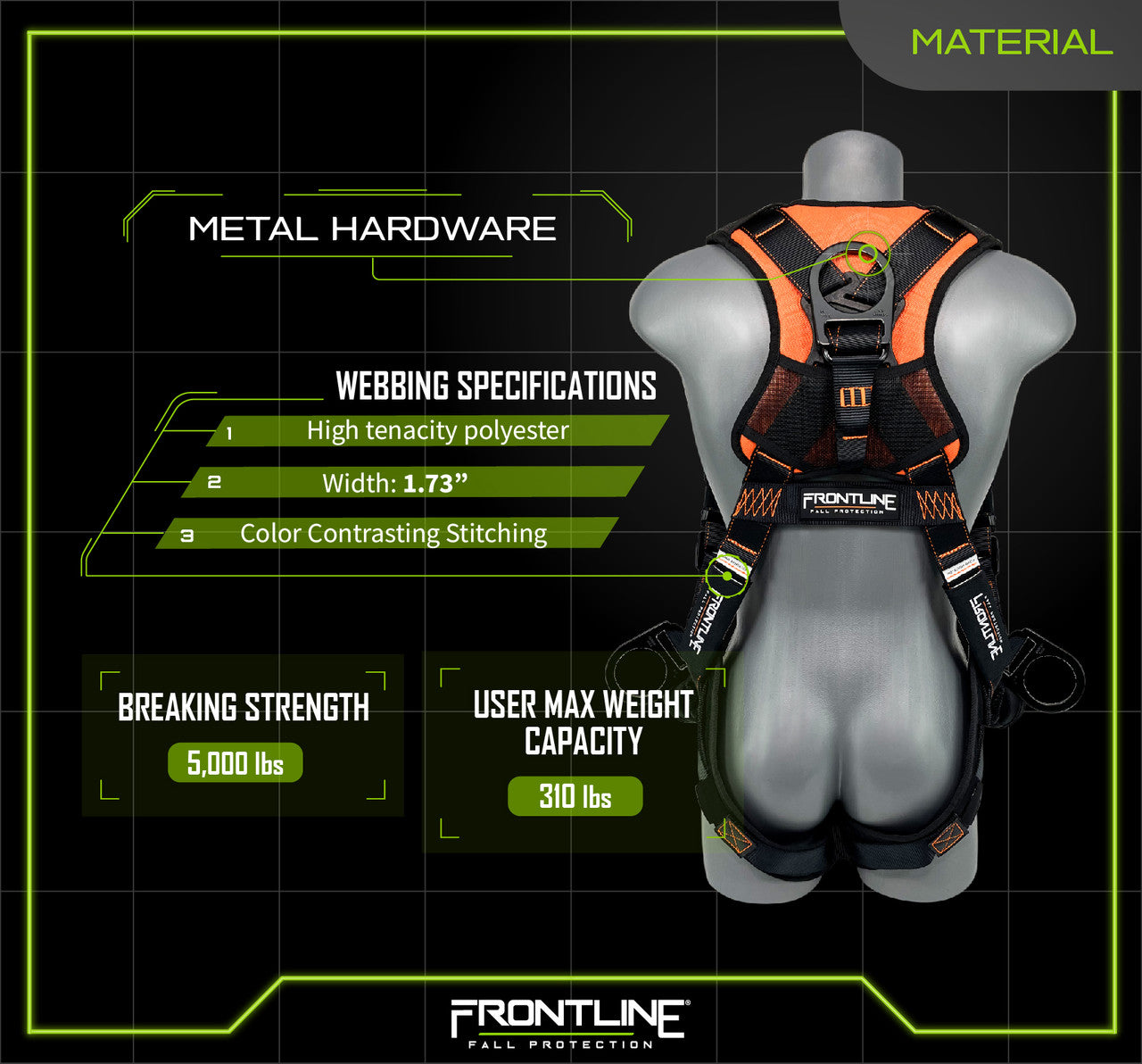 Frontline 105CFTB Combat Vest Style Harness with Front Side D-Rings and Suspension Trauma Straps