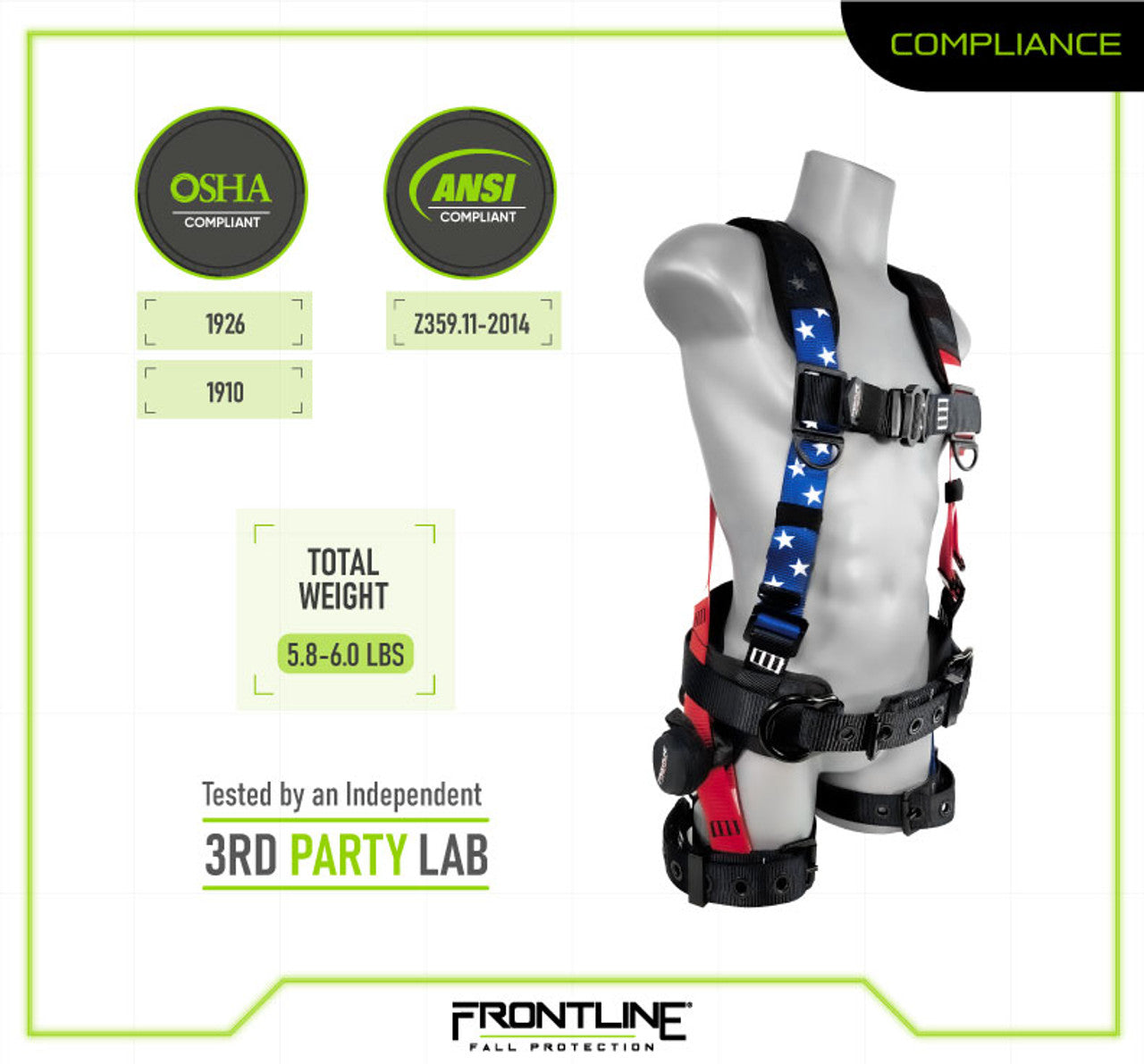 Frontline 110CTB-AM American Style Full Body Harness with Aluminum Hardware and Suspension Trauma Straps