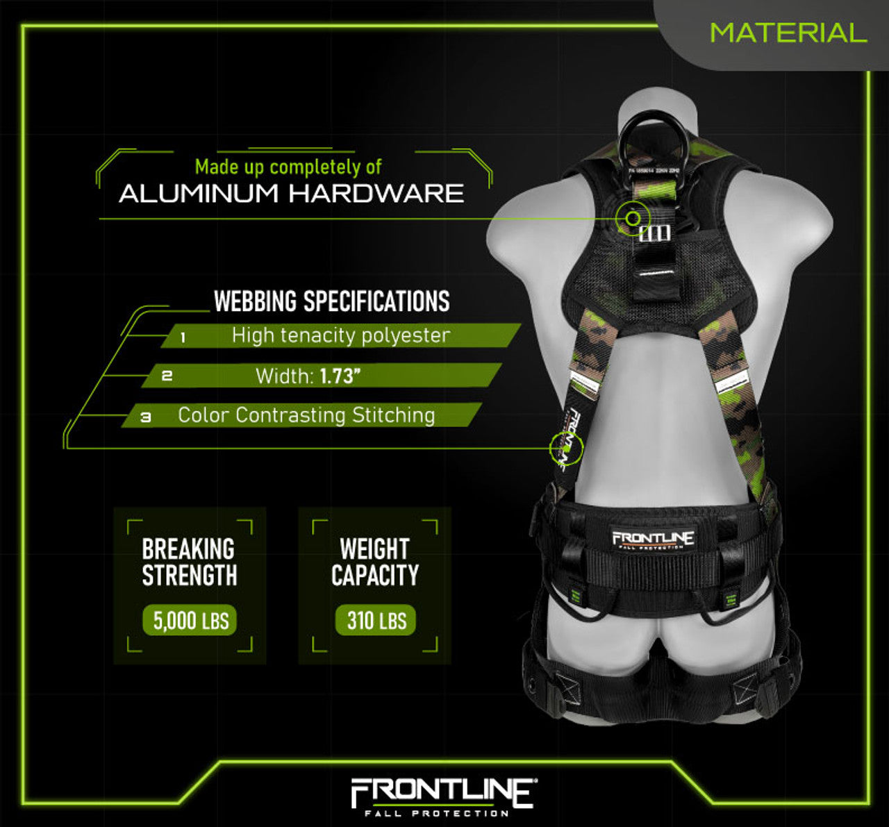 Frontline 110CTB-CF Camouflage Full Body Harness with Aluminum Hardware and Suspension Trauma Straps