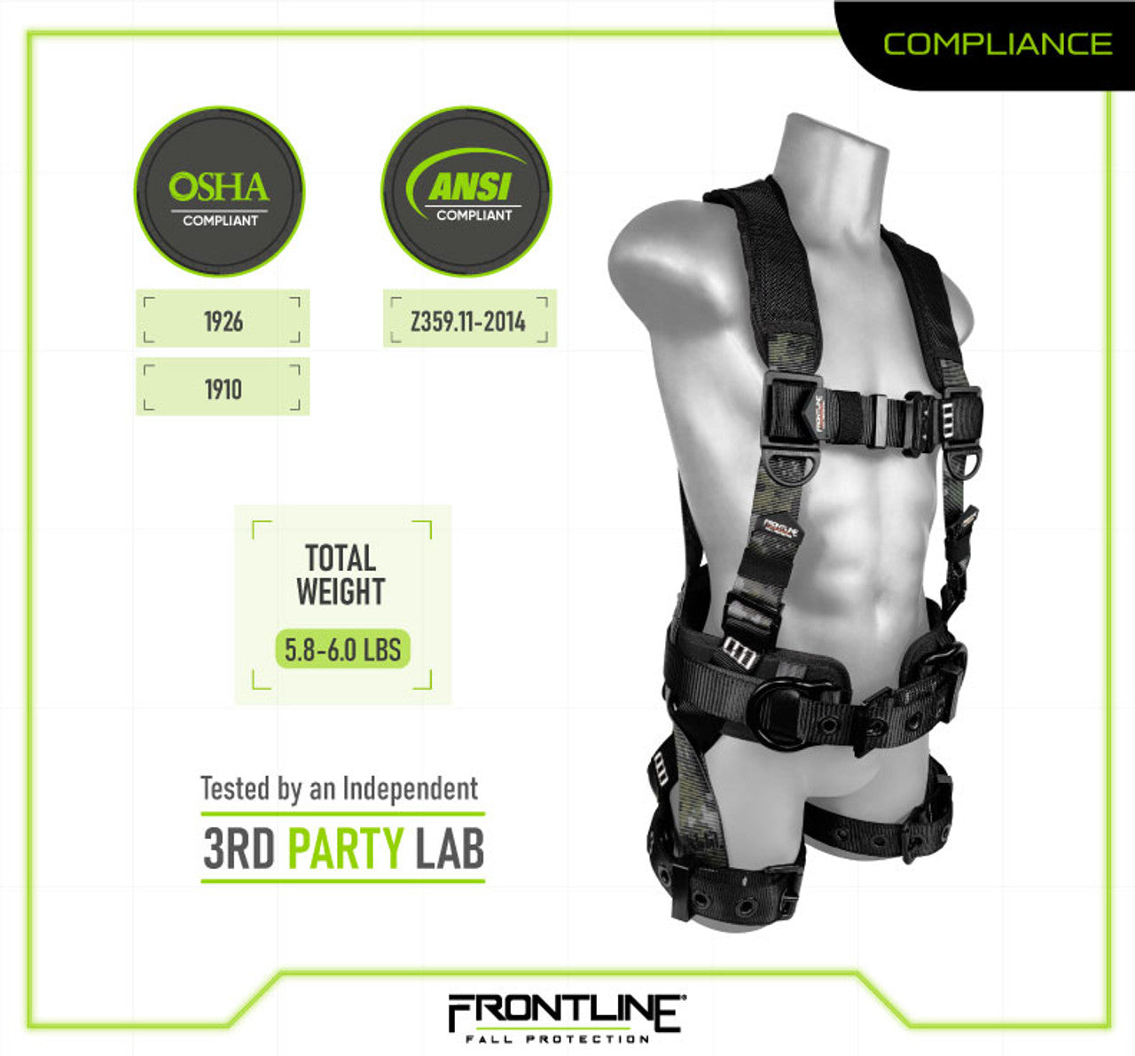 Frontline 110CTB-DC Digital Camo Full Body Harness with Aluminum Hardware and Suspension Trauma Straps