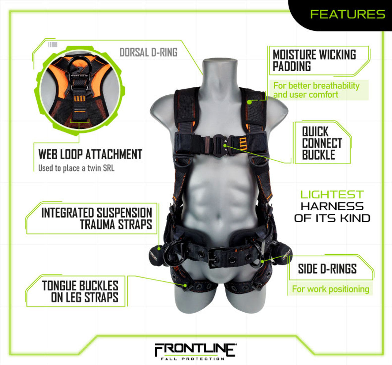 Frontline 110CTB Combat Lite Full Body Harness all Aluminum Hardware and Suspension Trauma Straps