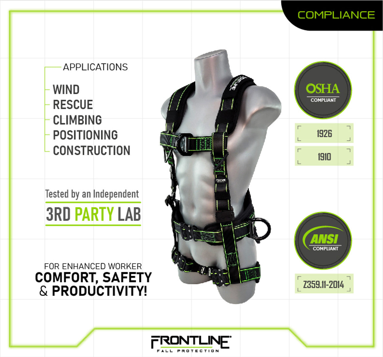 Frontline 200RE Elite Lite Climbing/Rescue Full Body Harness with Aluminum Quick Connect Buckles