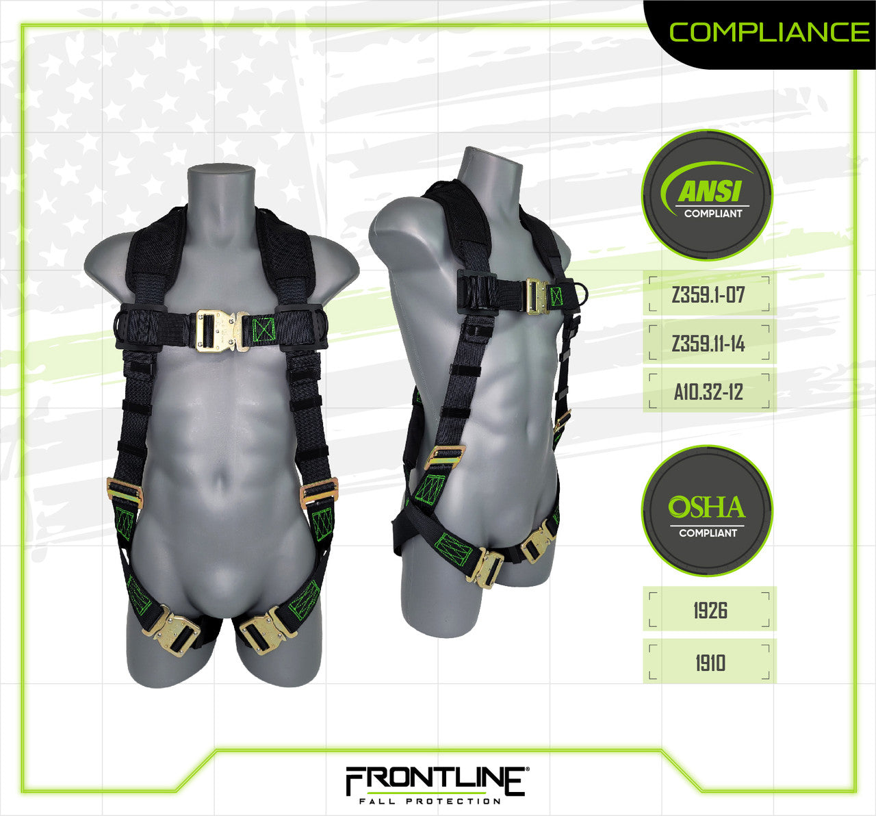 Frontline 310VQC Patriot Vest Style Harness with Airflo and Quick Connect Buckles - Made in USA