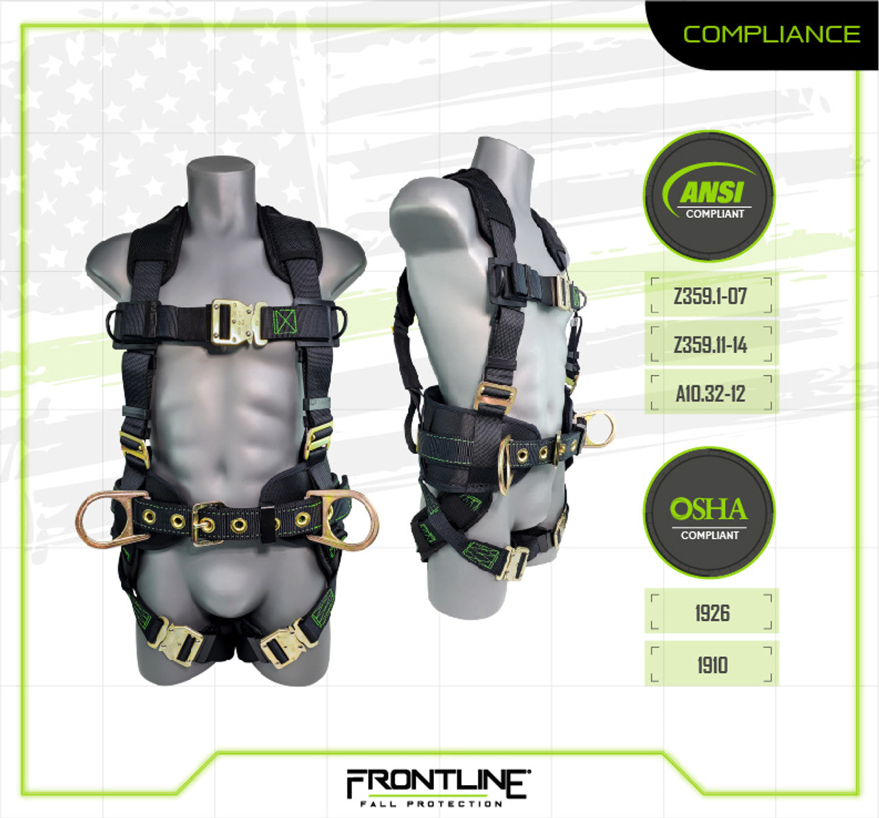 Frontline 350CQC Patriot Construction Harness with Airflo and Quick Connect Buckles - Made in USA
